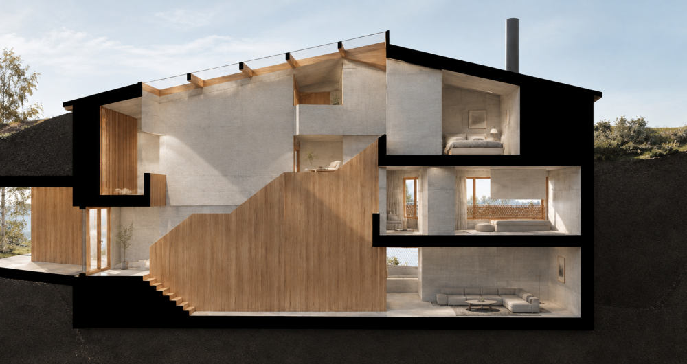 Architektonischer Querschnitt mit Holzdetails (1)